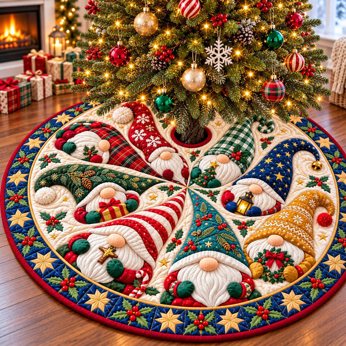 Gnomes Garden Party Christmas Tree Skirt