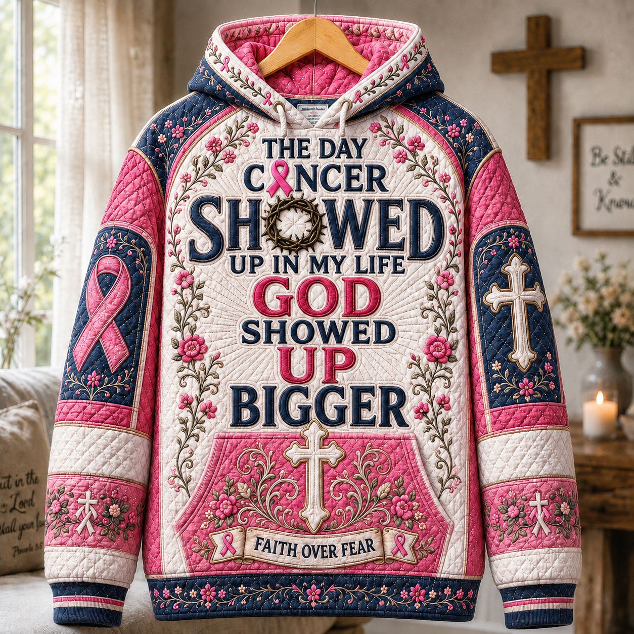 God Showed Up Bigger hoodie, all-over print