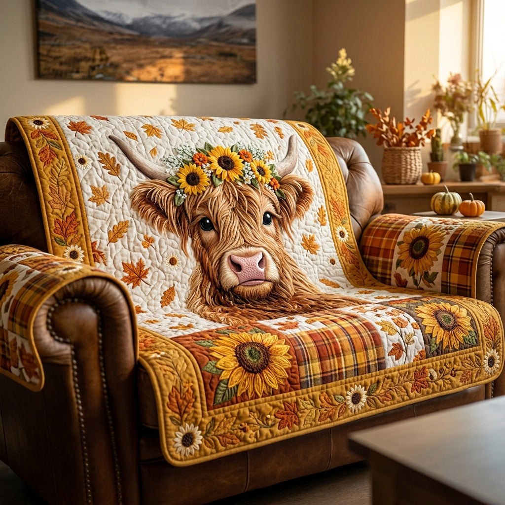 Golden Bloom Highland Calf Sofa Cover