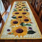 Sunflowers on Green Gingham Table Runner