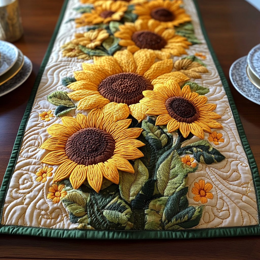 Large Sunflowers on Cream Table Runner