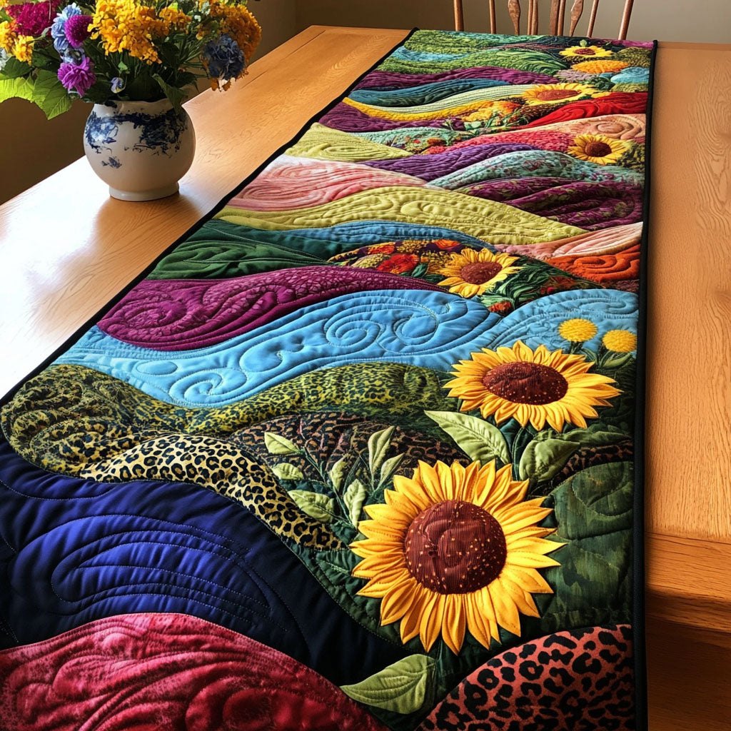 Sunflowers with Rainbow Waves Table Runner