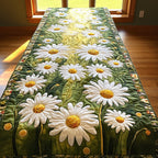 White Daisies on Green Field Table Runner