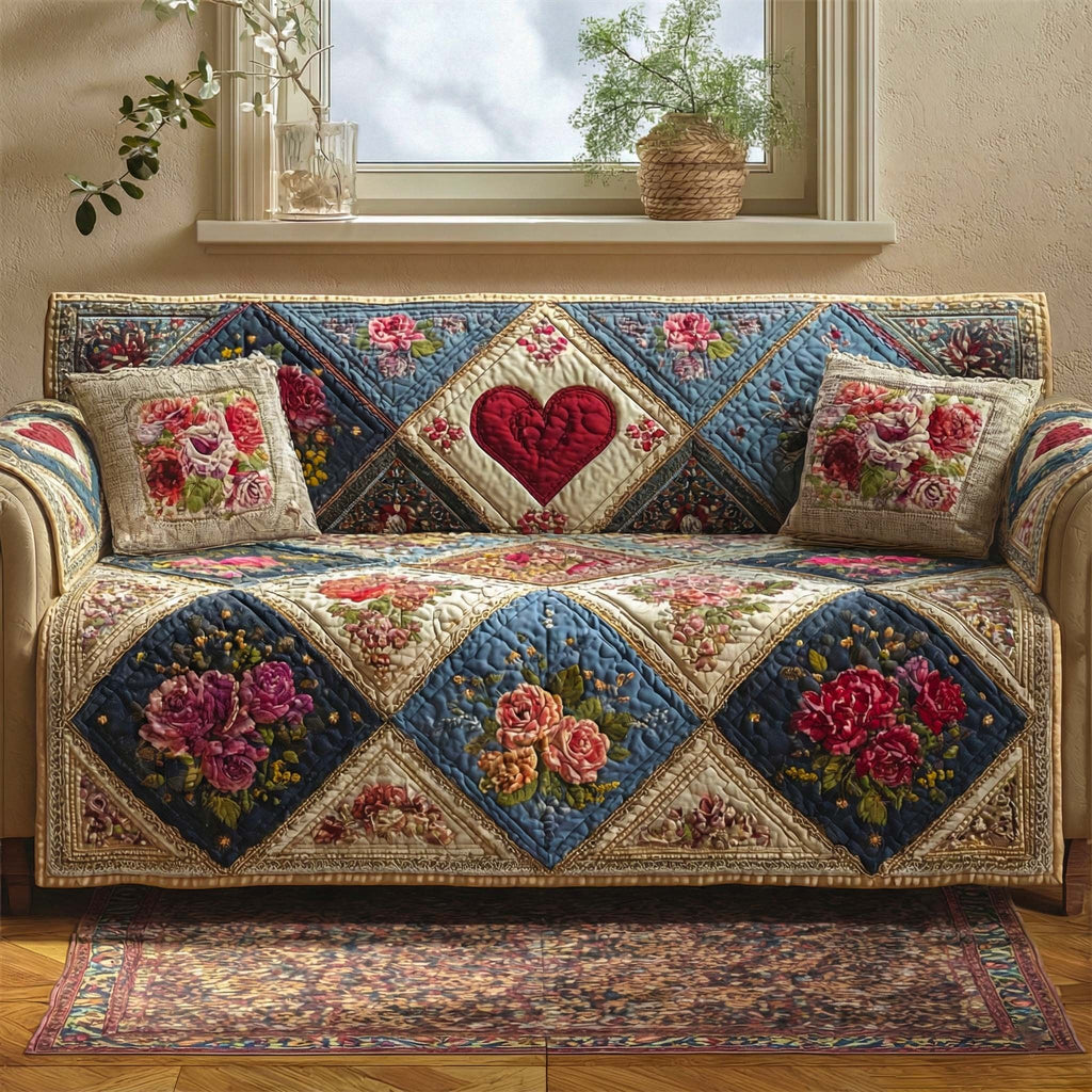 Golden Blossom Heart Sofa Cover