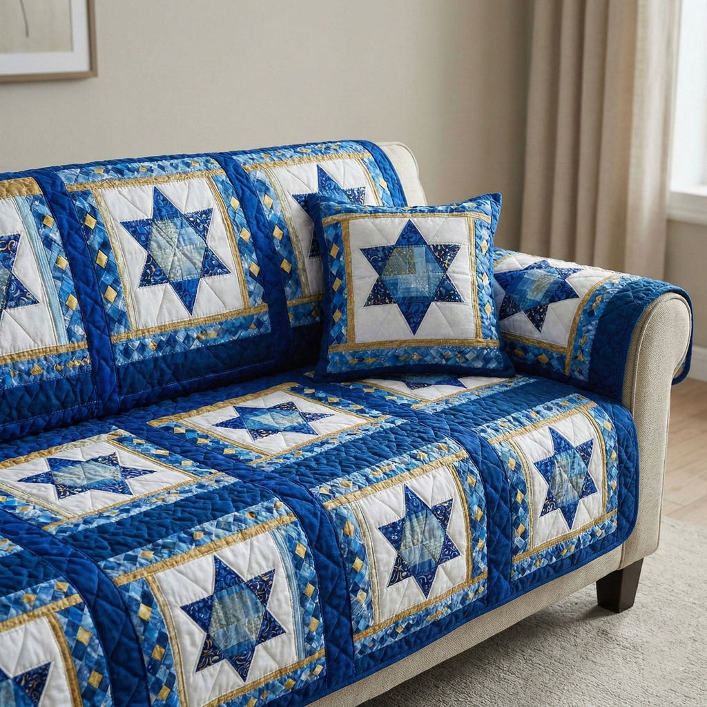 Golden Blue Stars Sofa Cover