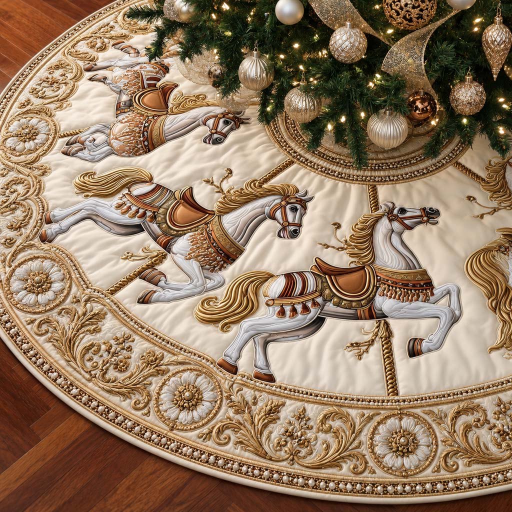 Golden Carousel Christmas Tree Skirt
