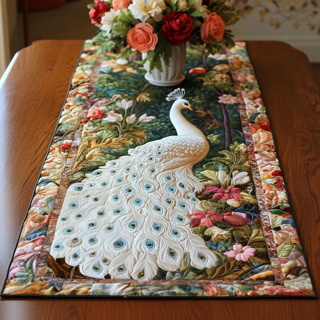 White Peacock in the Garden Table Runner