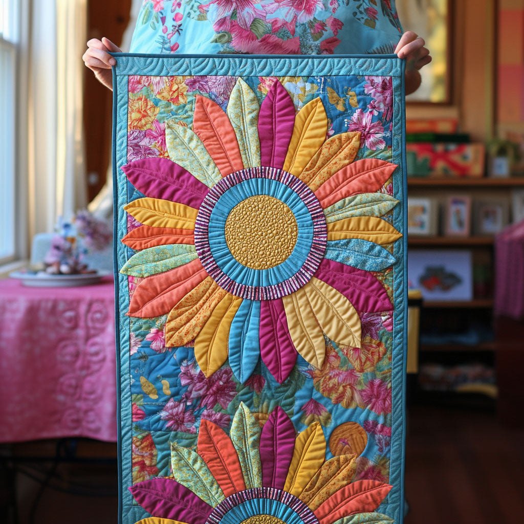 Bright Flower on Colorful Stripes Table Runner