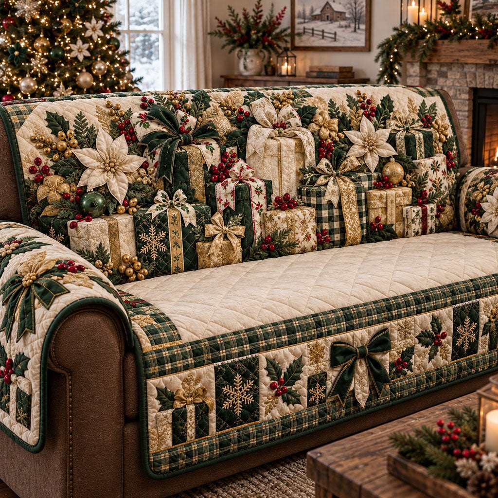 Golden Christmas Blessings Sofa Cover