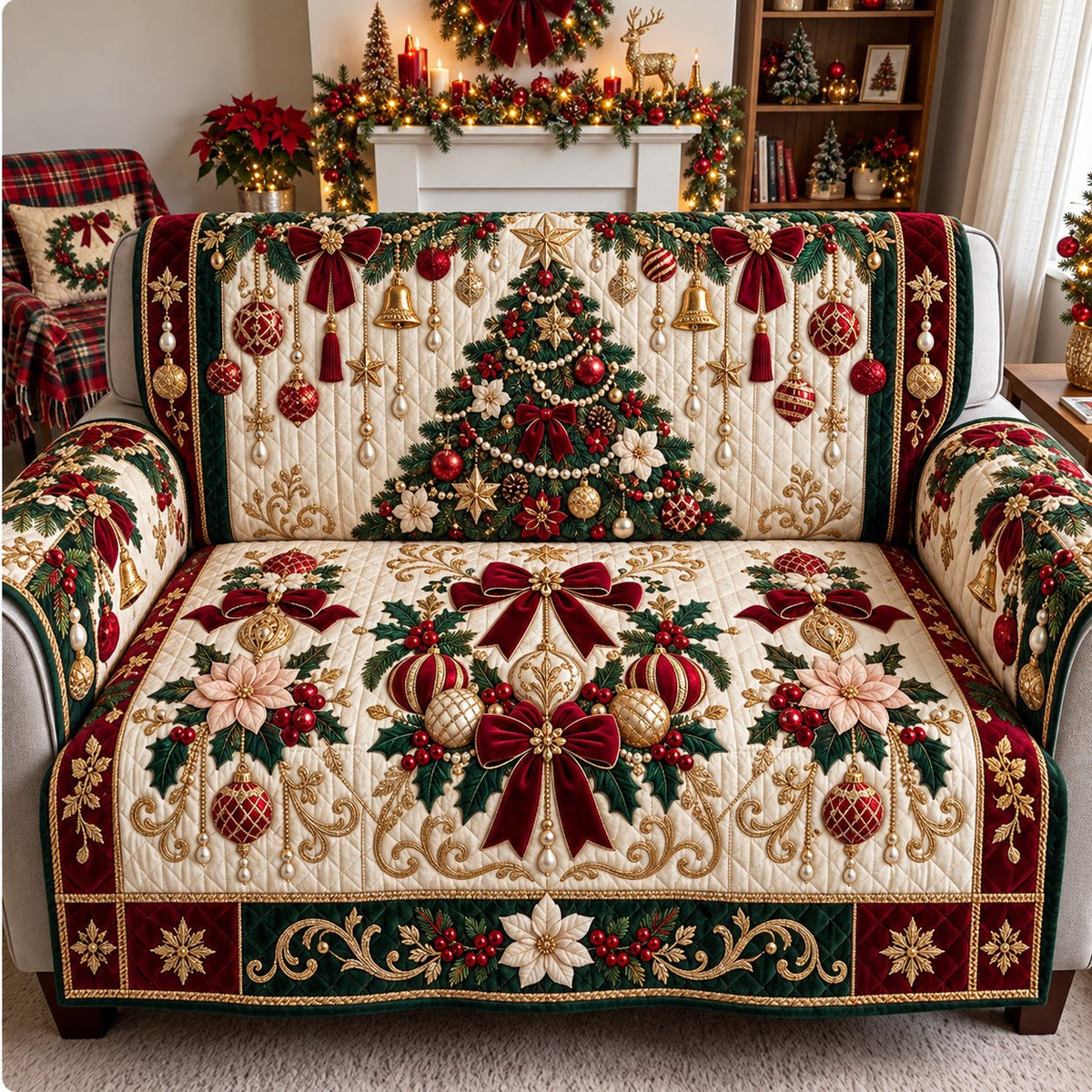 Golden Christmas Charm Sofa Cover