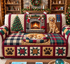 Golden Christmas Fireplace Sofa Cover