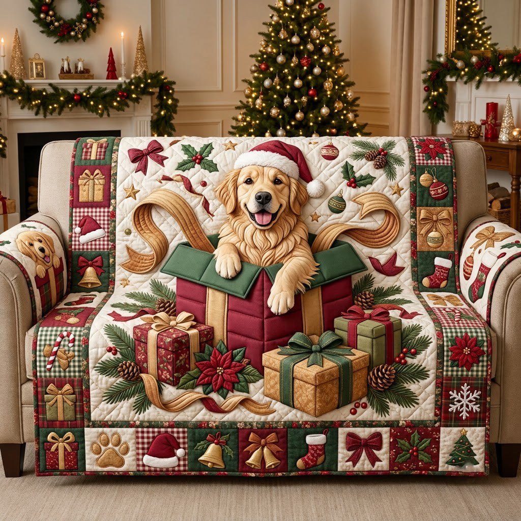 Golden Christmas Gift Surprise Sofa Cover