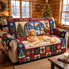 Merry Christmas Banner Golden Retriever Sofa Cover