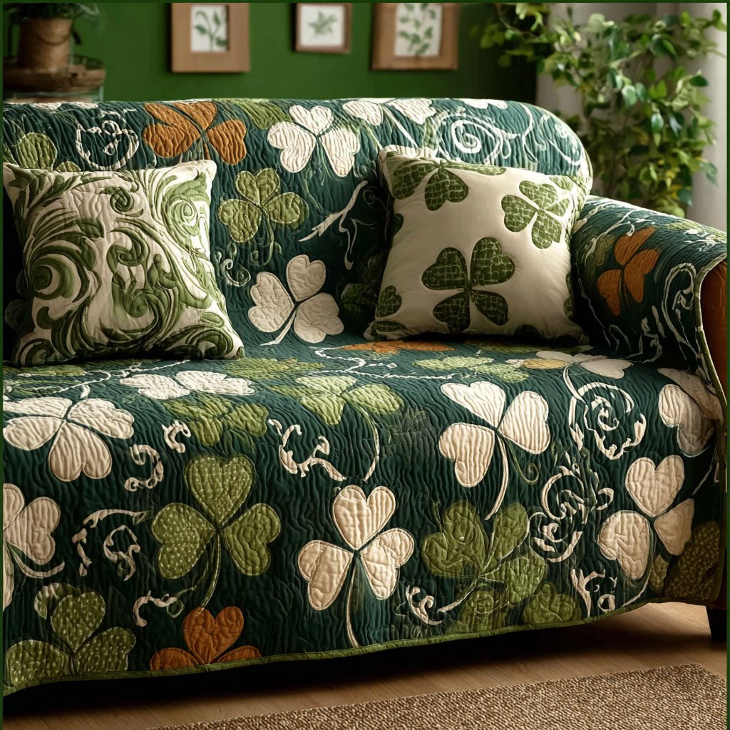 Pale Clovers on Deep Forest Green Sofa Cover