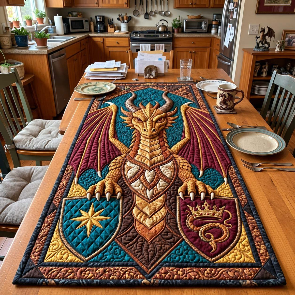 Golden Crest Dragon Table Runner