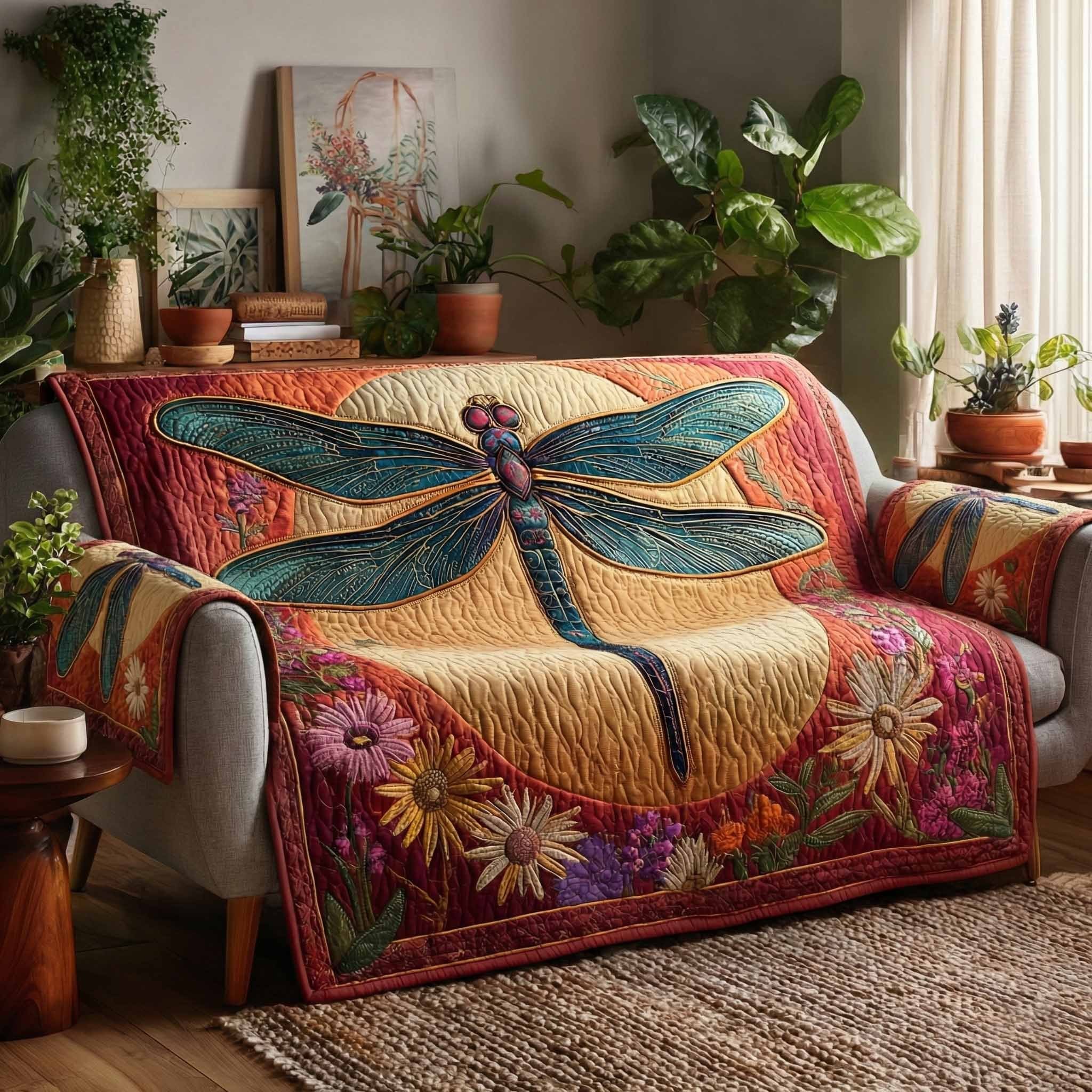 Golden Dragonfly Sofa Cover
