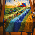 Aerial Farm Fields with Blue River Table Runner