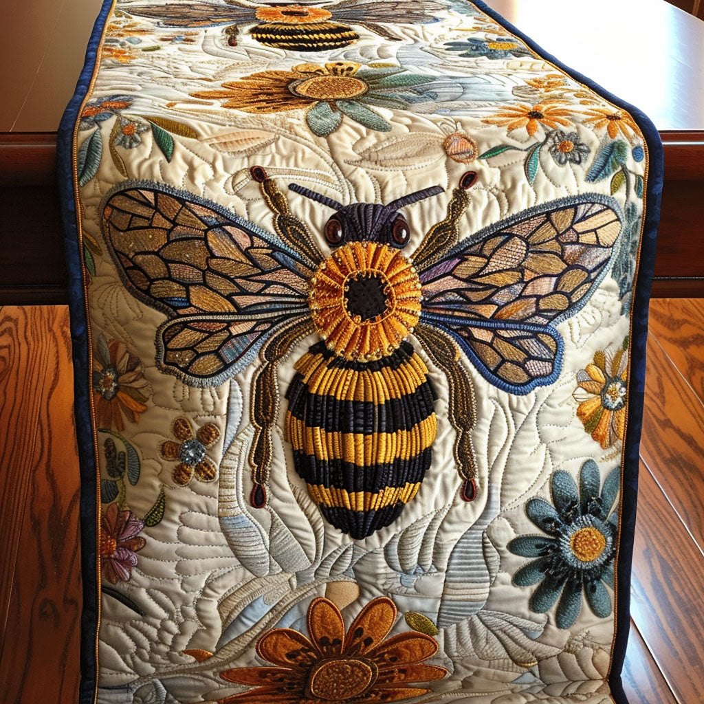 Stained Glass Bee on Cream Table Runner