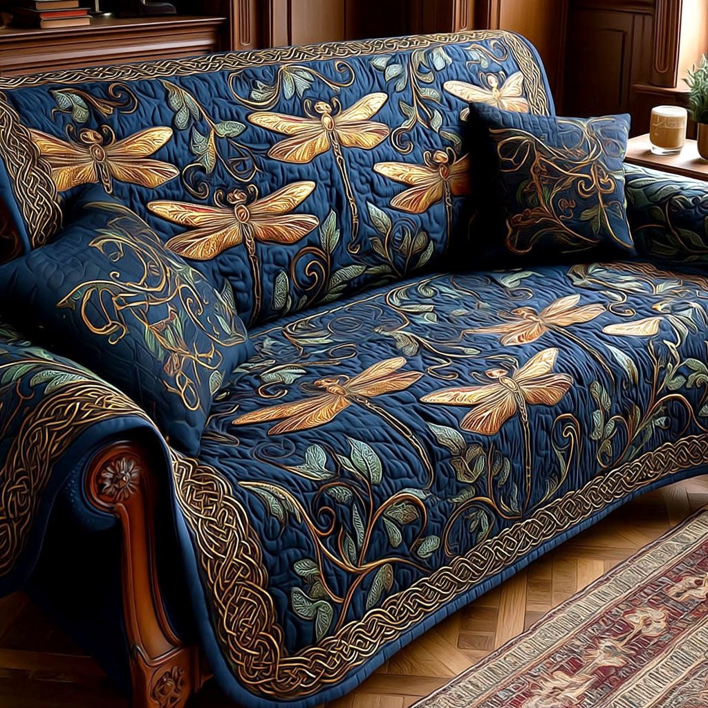 Dragonflies on Navy with Vines Sofa Cover