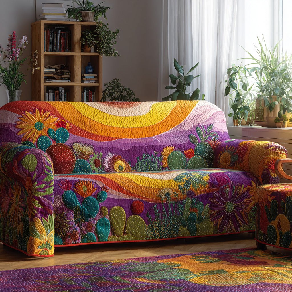 Rainbow Hills with Bright Flowers Sofa Cover