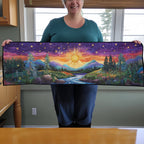 Sunset over River and Mountains Table Runner