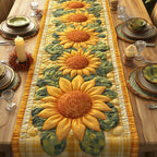 Sunflower on Green and Yellow Stripes Table Runner