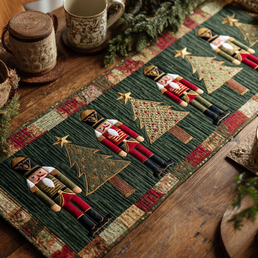 Nutcrackers and Trees on Green Table Runner