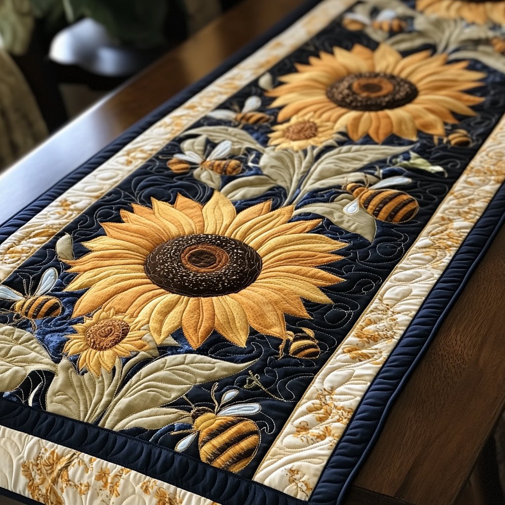 Sunflowers with Bee on Cream Table Runner