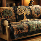 Golden Tree of Life on Black Sofa Cover