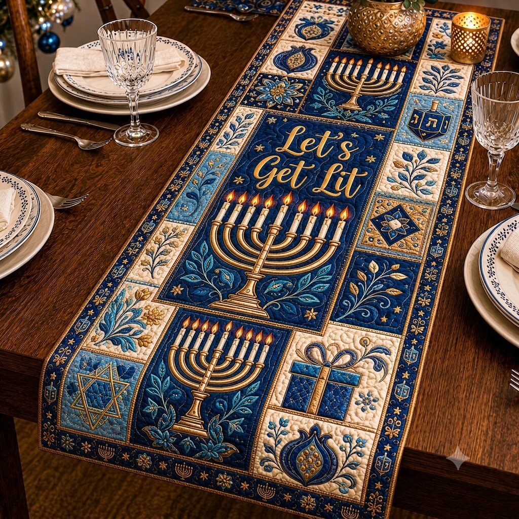 Golden Hanukkah Light Table Runner