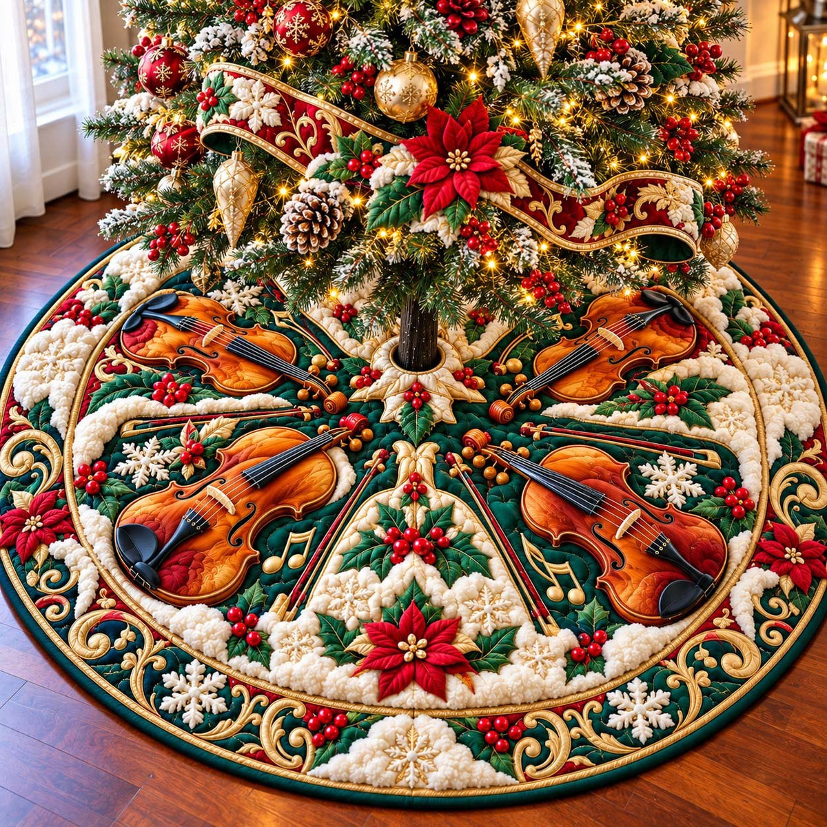 Golden Harp Christmas Tree Skirt