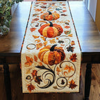 Pumpkin with Autumn Leaves on Cream Table Runner