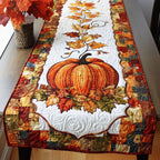 Big Pumpkin with Leaves on White Table Runner