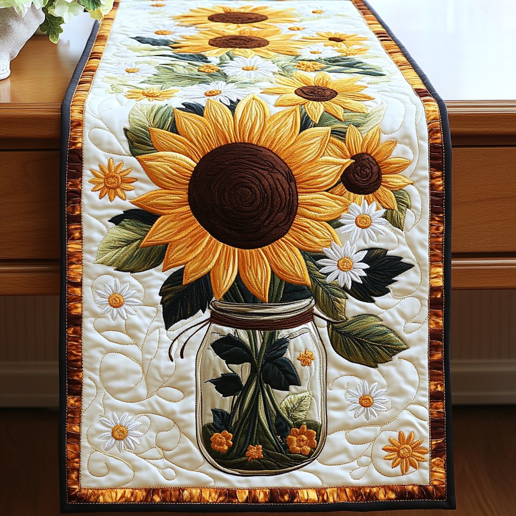 Sunflowers in a Mason Jar Table Runner