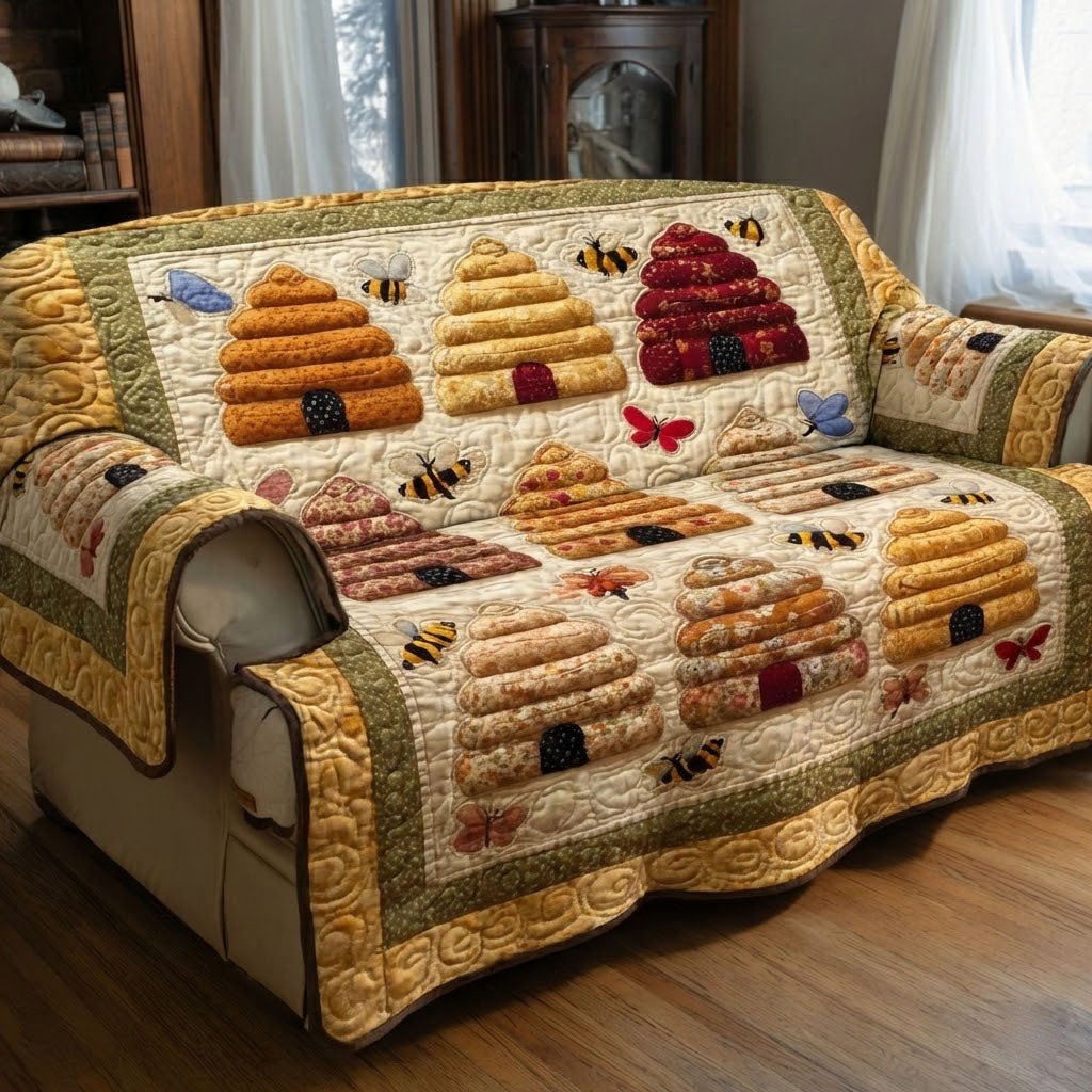 Beehives on the Cream Quilt Sofa Cover