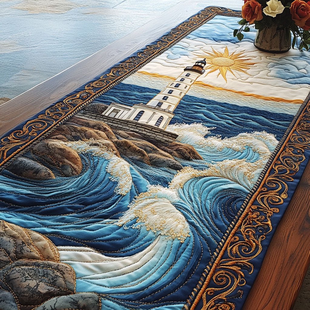 Golden Horizon Lighthouse Table Runner