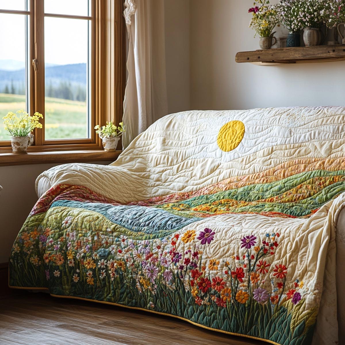 Golden Sun Over the Green Meadow Sofa Cover