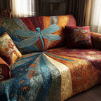 Dragonfly on the Teal and Copper Fan Sofa Cover