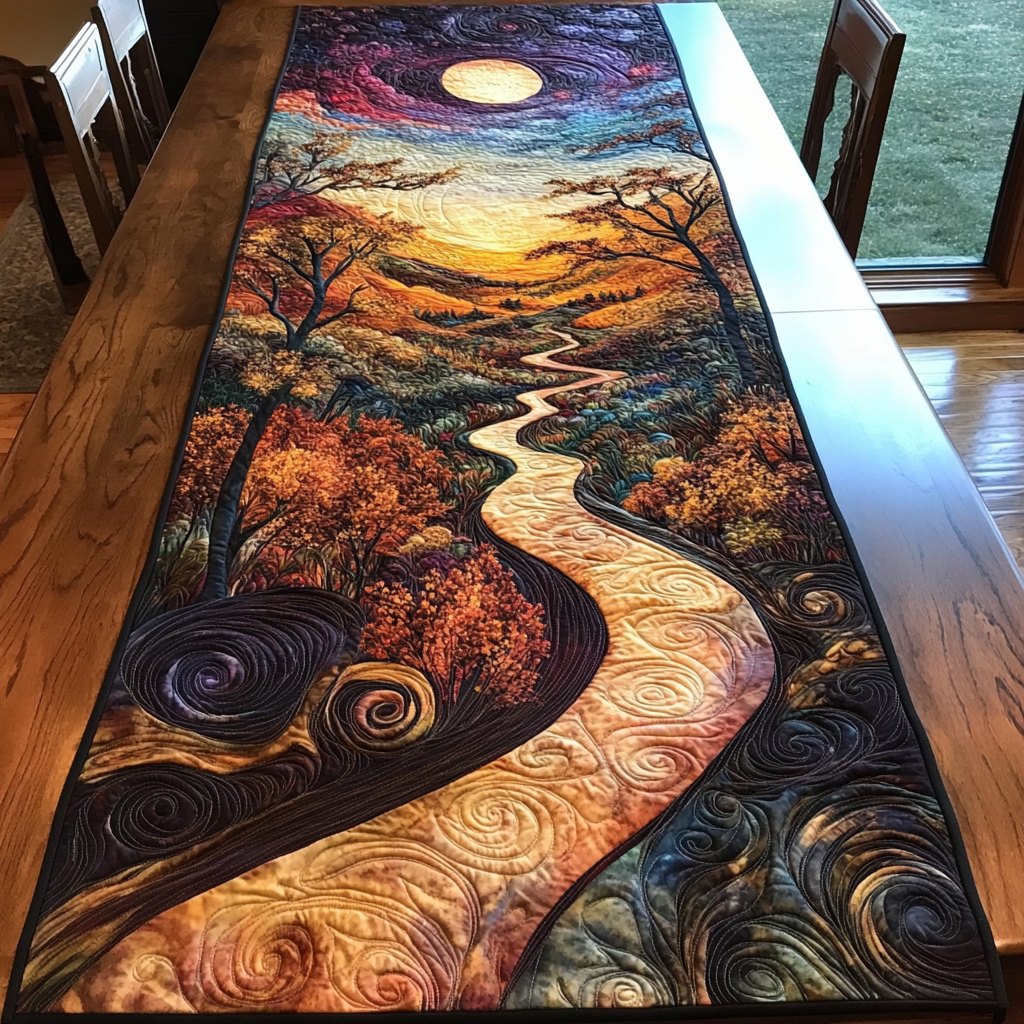 Winding River Through Autumn Trees Table Runner