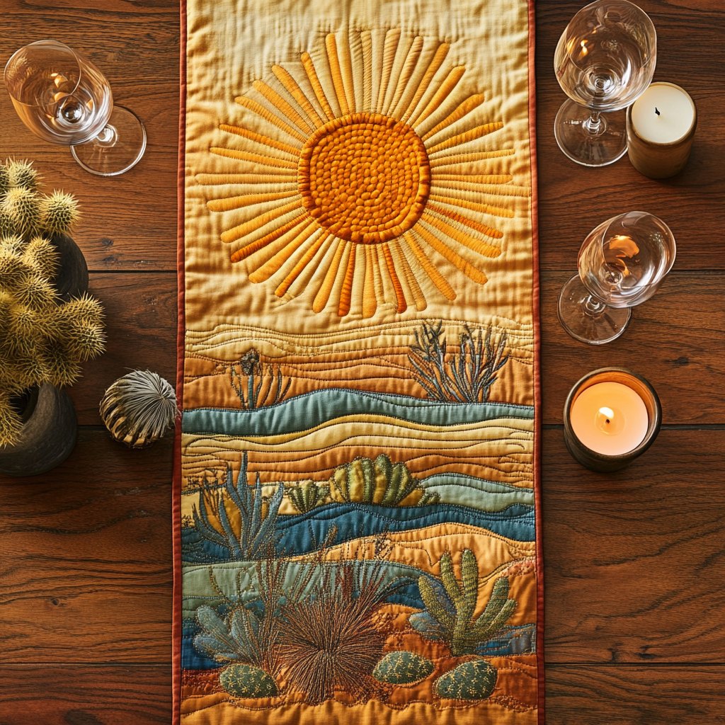 Desert Sun with Cactus and Grasses Table Runner