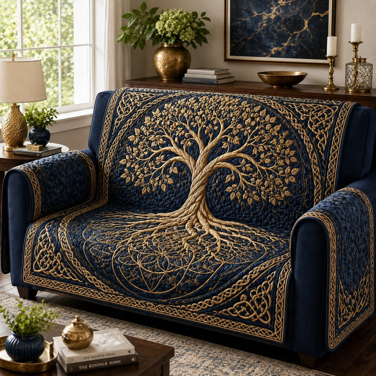 Golden Indigo Forest Sofa Cover