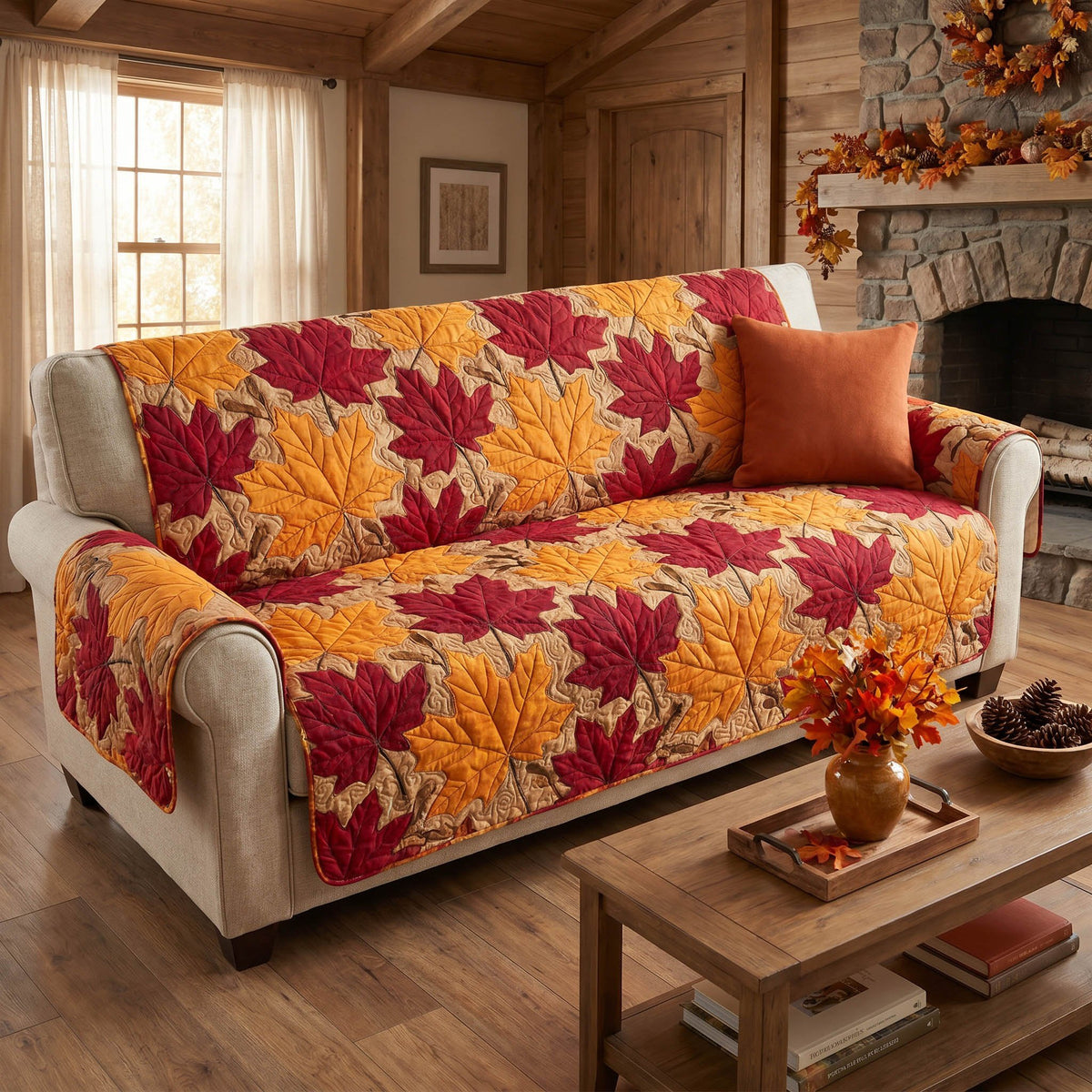 Golden Leaves Sofa Cover