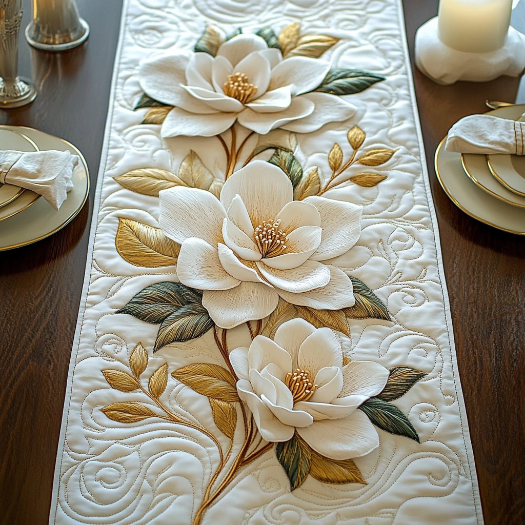 Golden Magnolia Table Runner