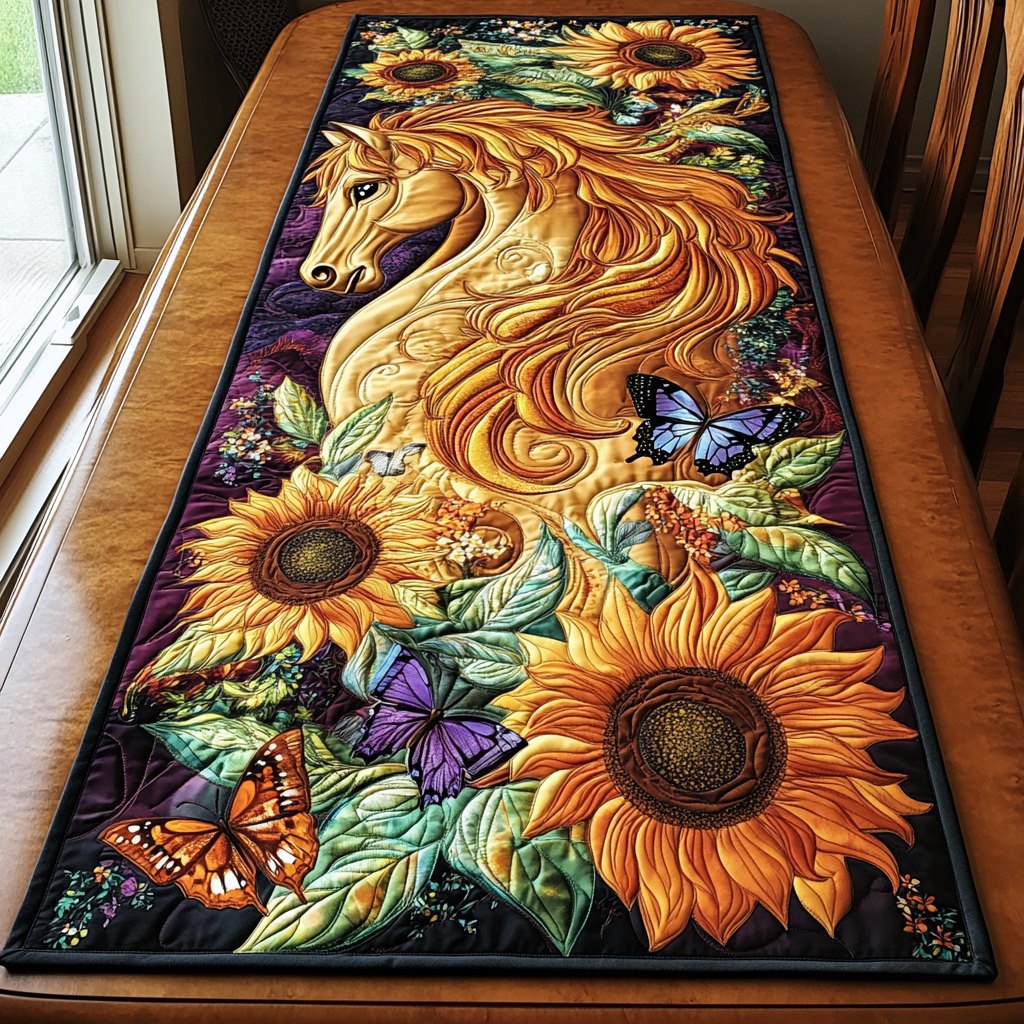 Sunflowers with Orange Butterflies Table Runner