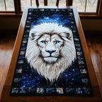 White Lion Face on Starry Blue Table Runner