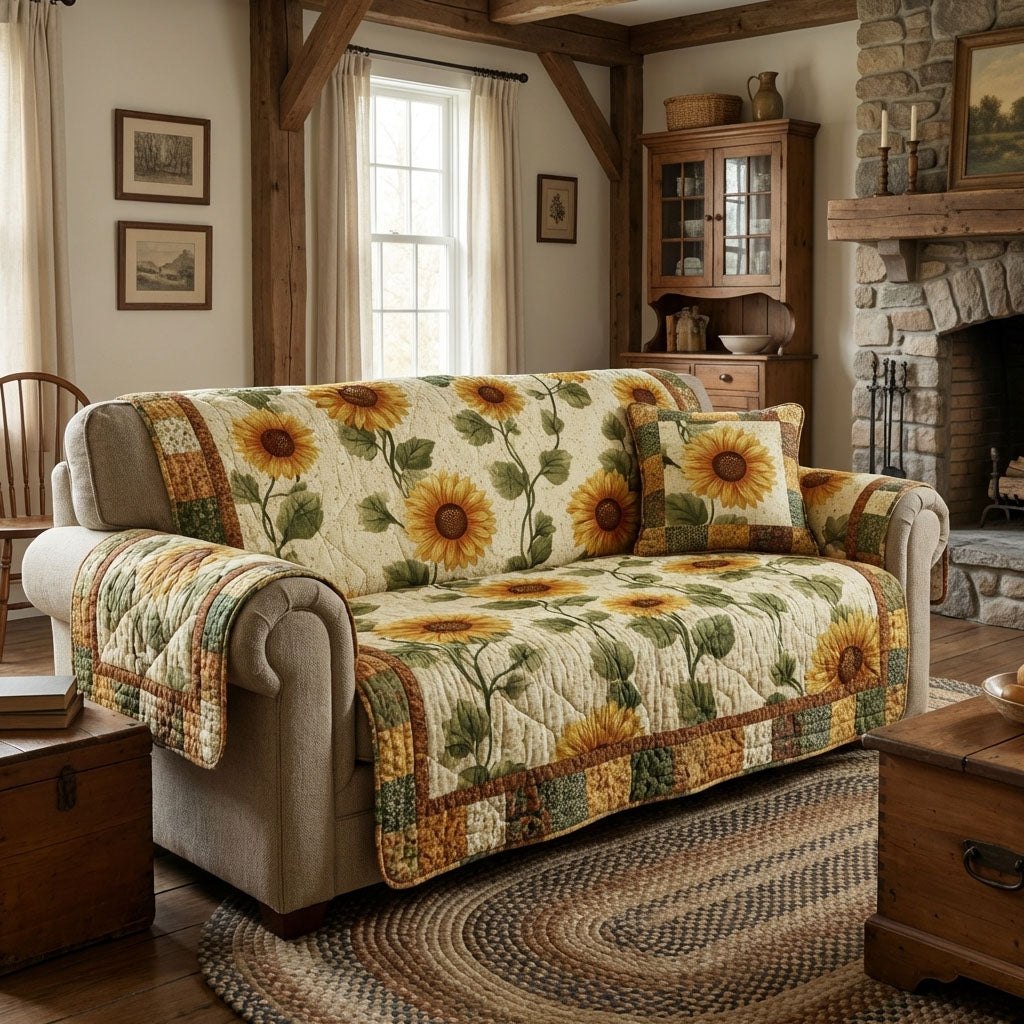 Sunflowers Scattered on Cream Sofa Cover