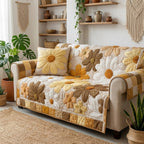 Cream Daisies on Ivory Quilting Sofa Cover