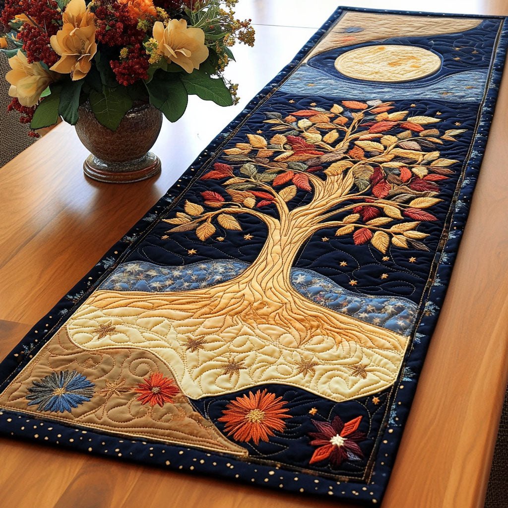 Golden Moonlit Tree Table Runner