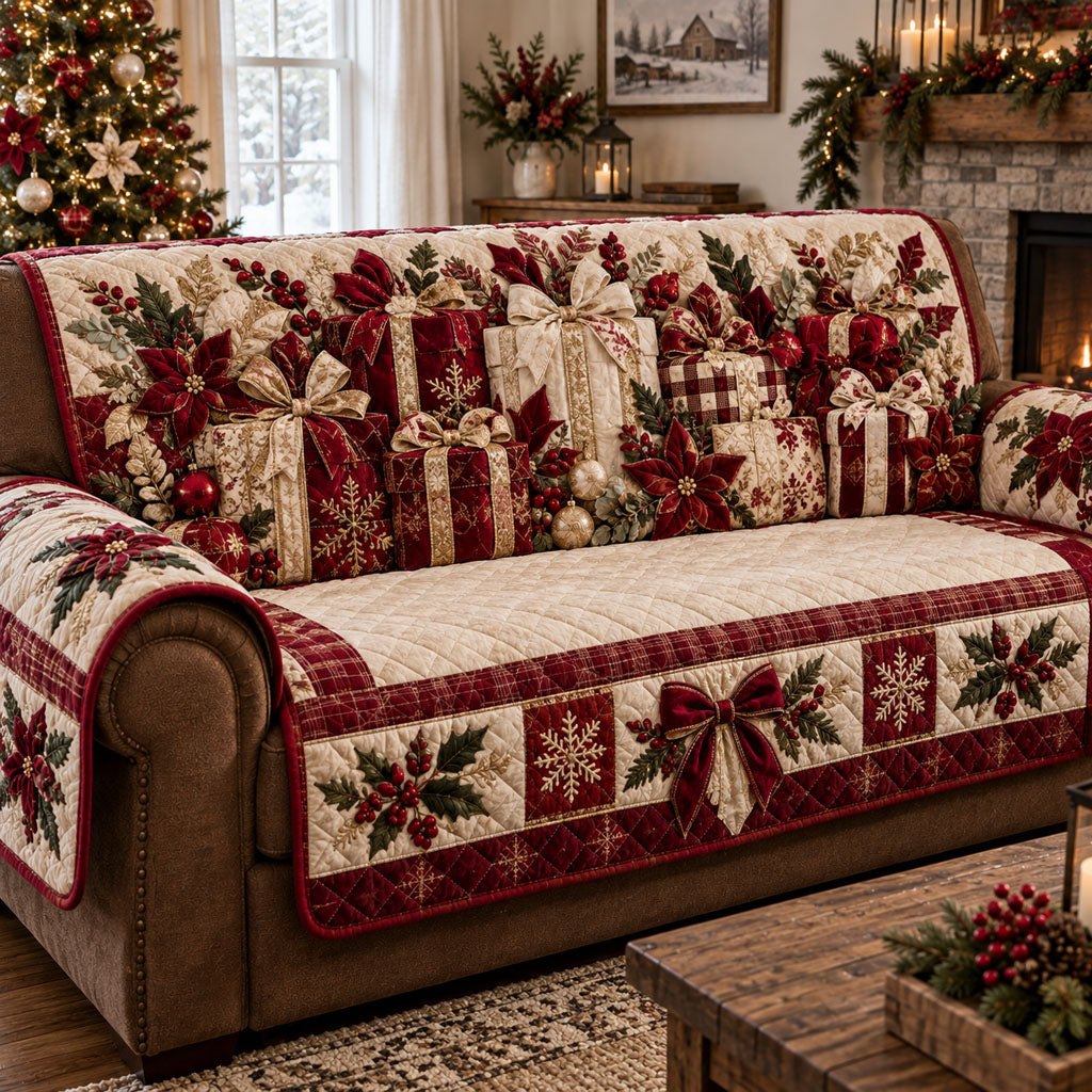 Golden Noel Gift Parade Sofa Cover