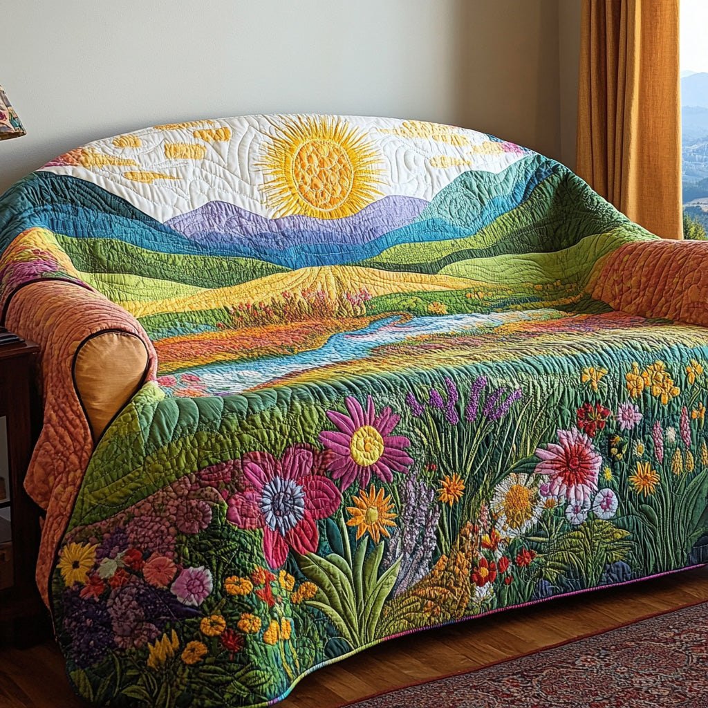 Golden Petal Rise Sofa Cover